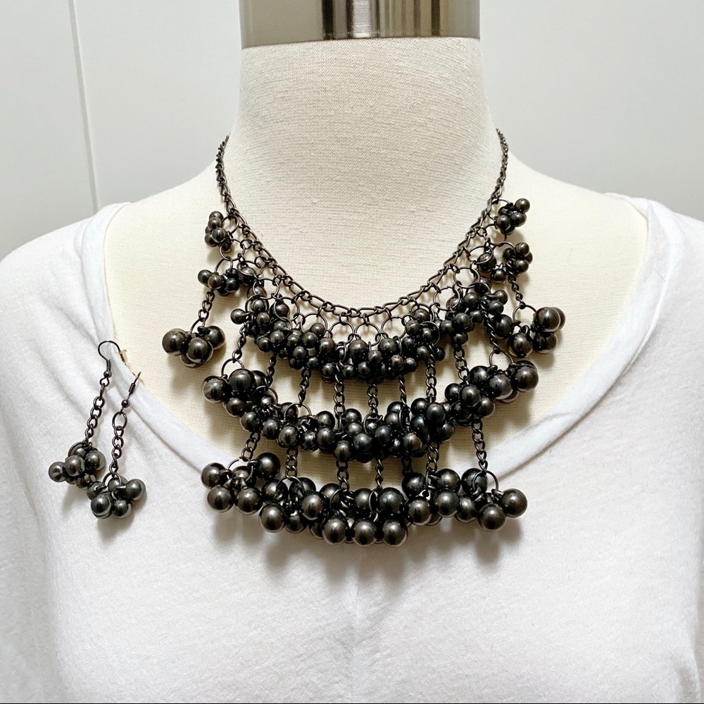 OOAK Black Metal Beaded Necklace & Earring Set